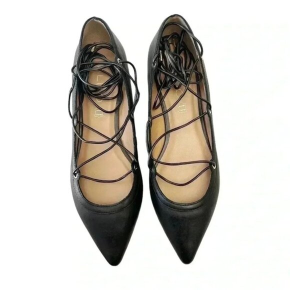 Aldo Alize Black Leather Ballet Flats Pointy Toe Lace Up Ankle Ties Size 7.5 - Picture 6 of 16